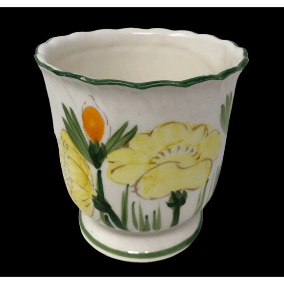 Floral Poppies Ceramic Cup Vase Vanity Bathroom Decor Hand Painted - Picture 1 of 8